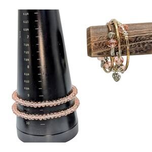 Lot of Three Pink Crystal Glass Two Tone Metal Bracelets